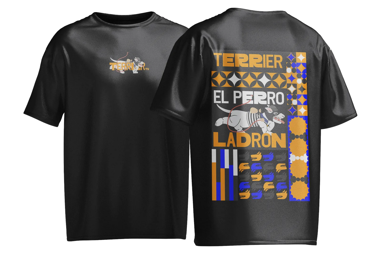 Remera Terrier Ladrón, frente y espalda